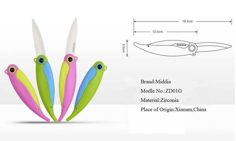 Ceramic Parrot Mini Knife Pocket Folding Fruit Knife With Safety Sheath