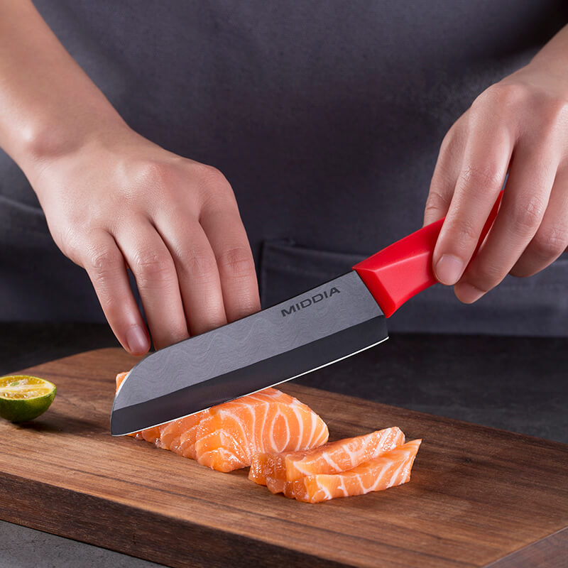 Kitchen Chef Use Santoku Slicing Black Ceramic Knife