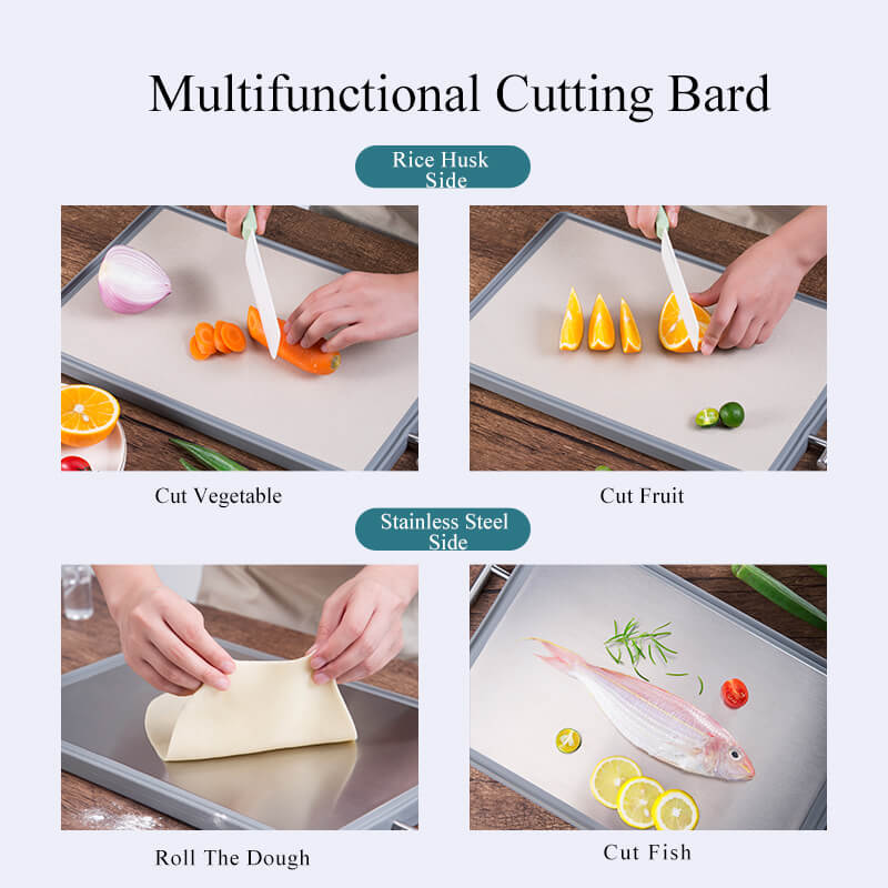 Kitchen Tool Stainless Steel Grain Fiber Double Sided Cutting Board