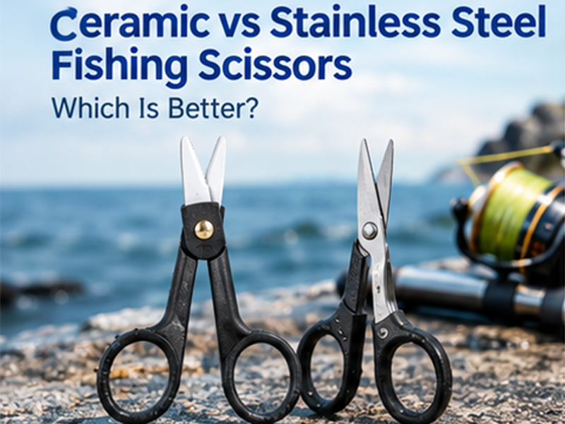 Ceramic vs stainless steel fishing scissors comparison on ocean rocks