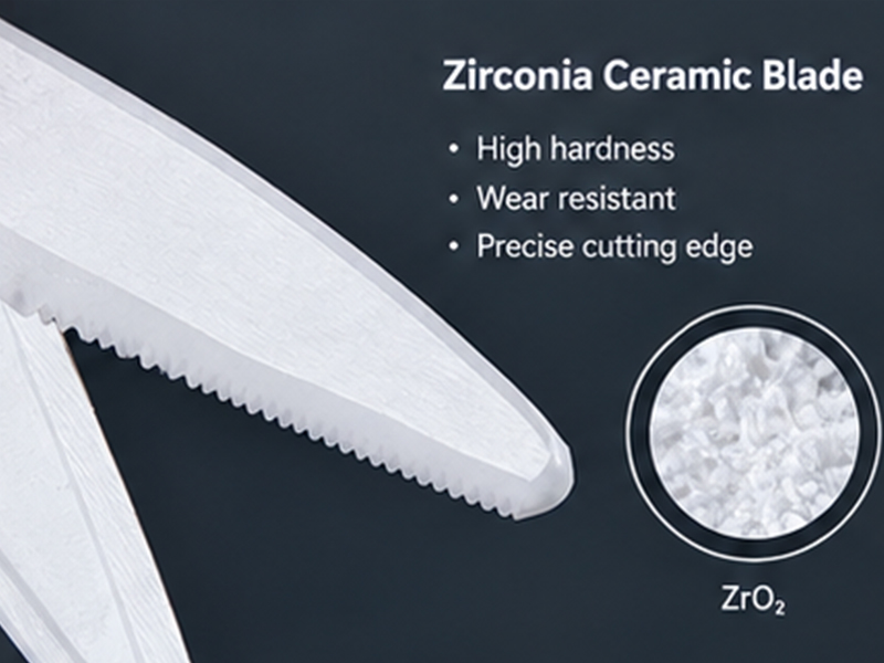 Close-up of serrated zirconia ceramic blade ZrO2 for precise line cutting