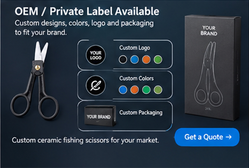 OEM and private label custom ceramic fishing scissors with packaging and logo options