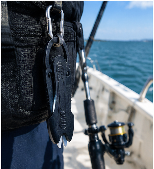 Portable ceramic braid cutter attached to fishing gear for outdoor use