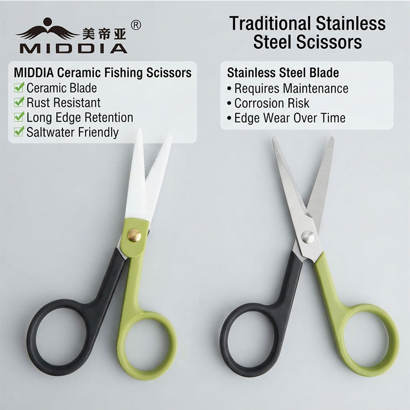 Ceramic braid scissors compared with stainless steel fishing scissors