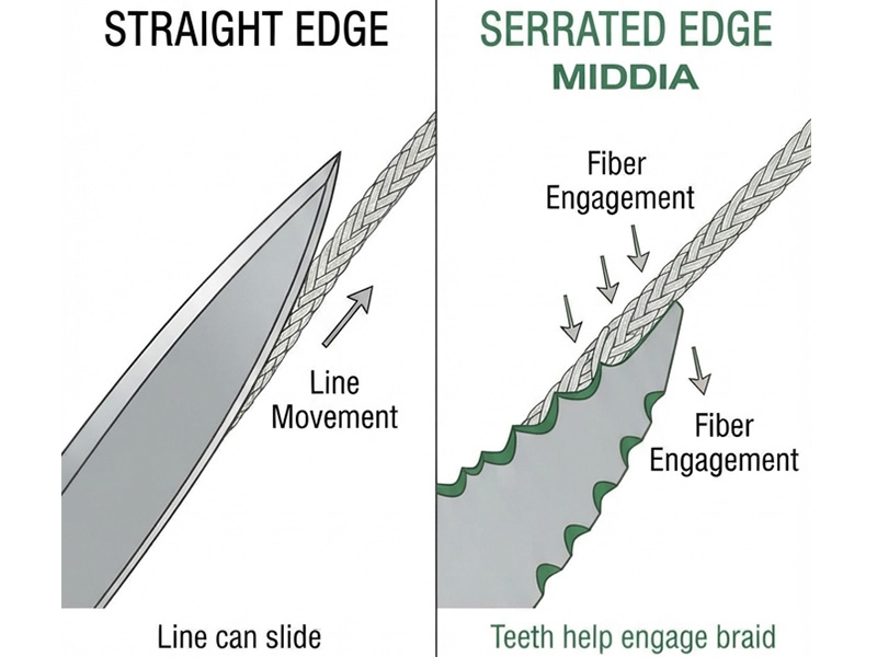 Comparison of serrated and straight edges for braided fishing line