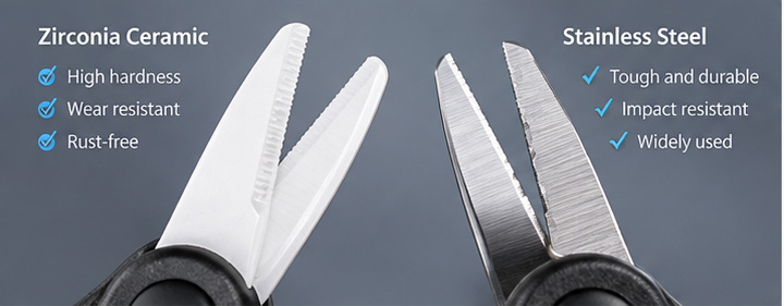 Comparison of zirconia ceramic and stainless steel blades for fishing scissors Comparison of zirconia ceramic and stainless steel blades for fishing scissors