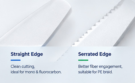 Comparison of straight and serrated fishing scissor blade edges Comparison of straight and serrated fishing scissor blade edges