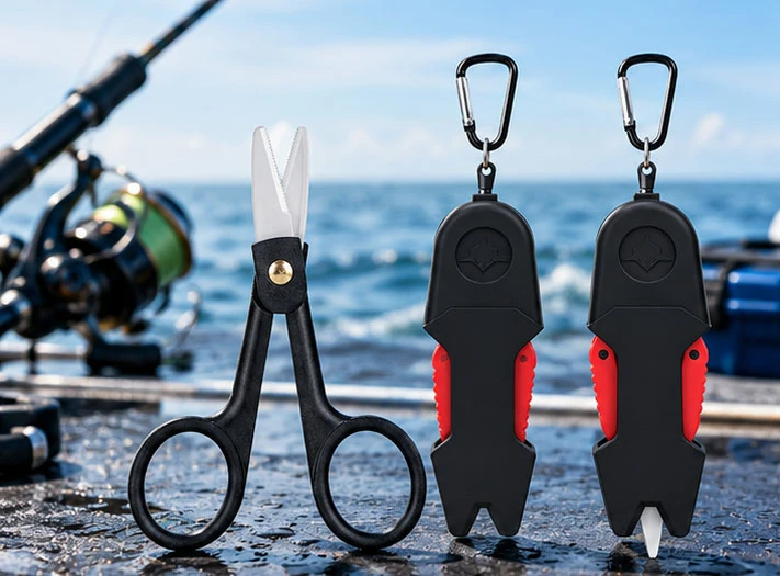 Private label ceramic fishing scissors and retractable fishing line cutters for branded tackle product ranges