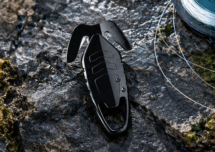 Compact black fishing line cutter illustrating product design options for OEM fishing tools