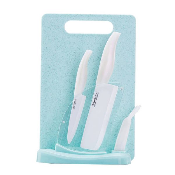 Name Most Popular Kitchen Ceramic Utility Knife Set with Stand Item No. JZ64H01 Material Blade: Zirconia Ceramic; Handle:PP Blade Color White Handle Color White OR Customized Size As blow pic described. Usage Utility chef knife for kitchen cutting; fruit knife and peeler Feature 1. This ceramic knife is safe to be used on food; 2. Durable, Ultra-sharp edge, strong enough to withstand a dropping test; 3. It is handy, safety, environmentally-friendly and hygienic; 4. Blade is made from high purity Zirconia which is anti-bacteria, anti-fouling, non-toxic and non- corrosive; 5. LFGB, ROHS, PAHS, SGS certificated. Cautious 1. Keep it away from Children; 2. Don't cut hard or frozen food; 3. Don't use your hand to test the hardness of blade; 4. Don't put it into dishwasher; 5. Ceramic knife should be used on plastic or wood cutting board.